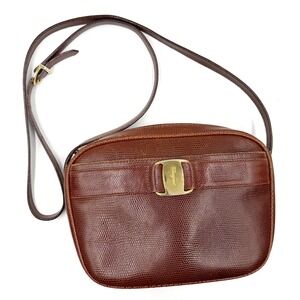 Salvatore Ferragamo Vara Shoulder Bag Brown Leather Small Rectangular